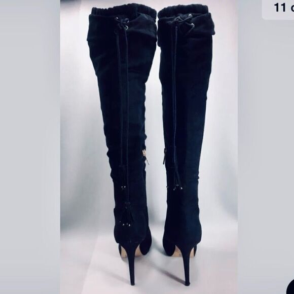 NWT Thalia Brisa Gorgeous Sz 7 W Knee High Black Suede Stilettos High Heel Boots - Picture 4 of 12